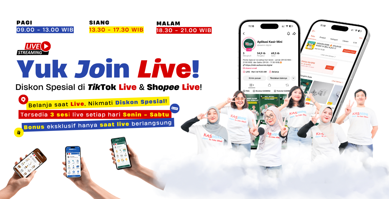 Join Live Kasmini Setiap Hari Senin - Sabtu di TikTok dan Shopee